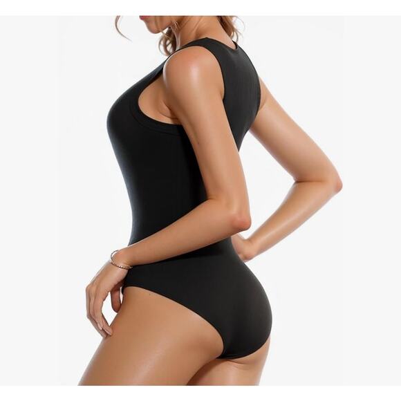 MANGOPOP Tank Top Scoop Neck Bodysuits for Women Sleeveless Basic Bodysuit - Picture 3 of 7